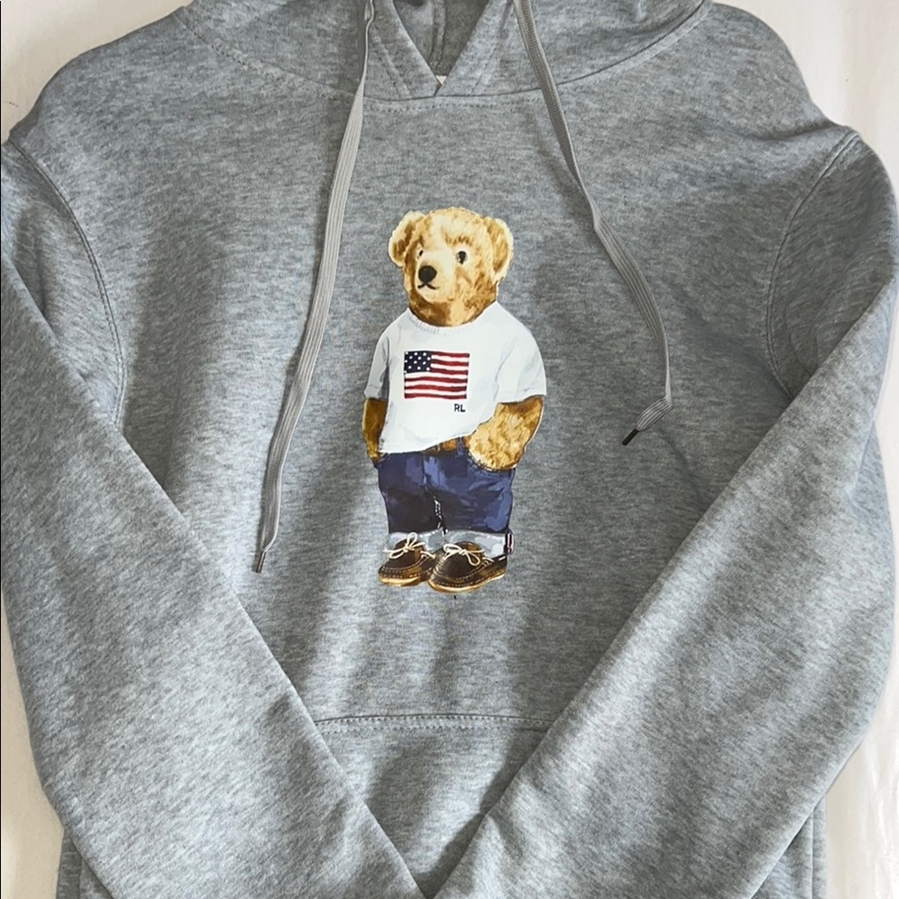 Ralph Lauren Grey Hoodie with Bear Graphic
